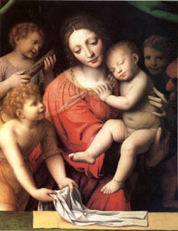 The Virgin Carrying the Sleeping Child with Three Angels (mk05), Bernadino Luini